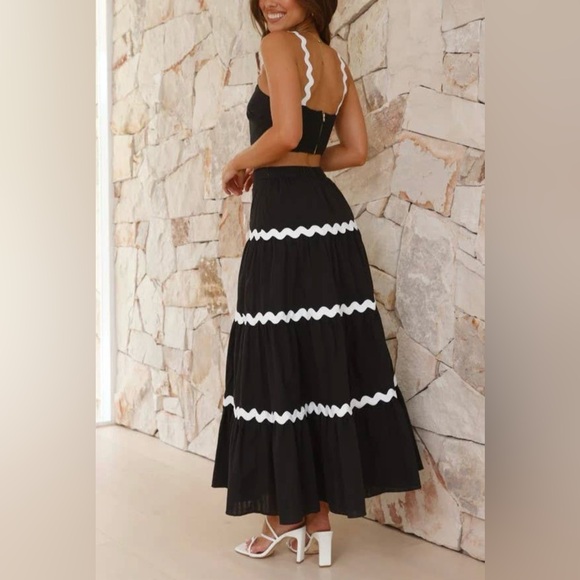 NWT Boutique Arya Black & White Vacation Maxi Skirt Set - Picture 5 of 5